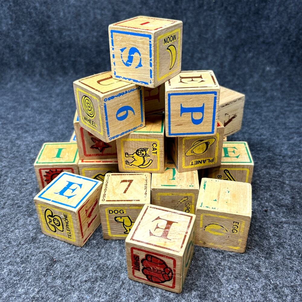 Old Wooden Alphabet Blocks 23pc by Montgomery Schoolhouse USA Educational Crafts
